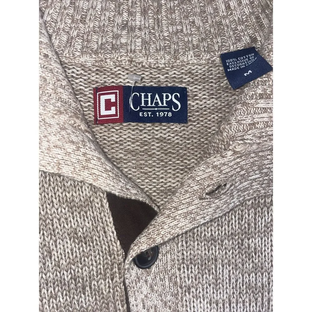 Chaps 1/4 Button‎ Sweater Suede Elbow Pads Long Sleeve EUC Beige/Brown FAST SHIP